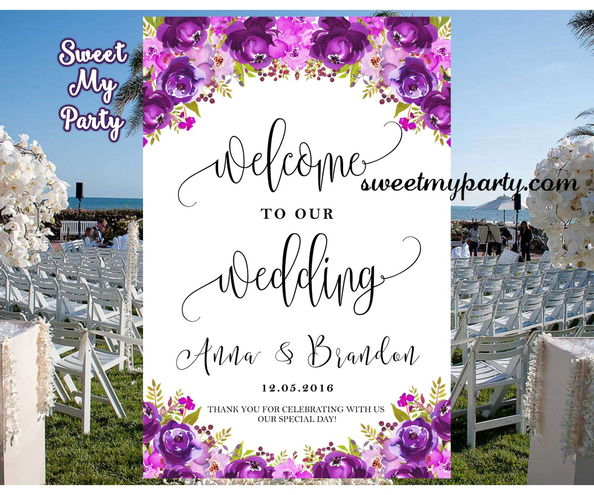 Purple Wedding Welcome Sign,Welcome to our wedding sign,(033w)
